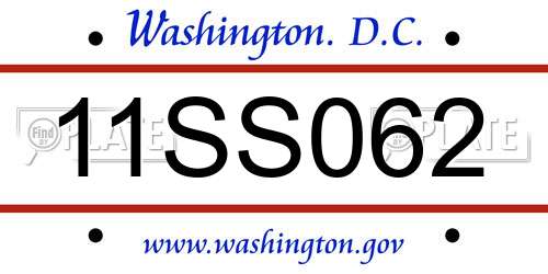 11SS062 District Of Columbia License Plate