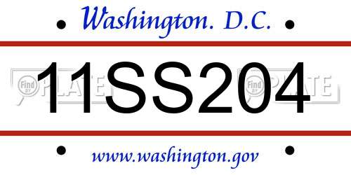 11SS204 District Of Columbia License Plate