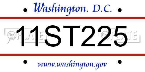 11ST225 District Of Columbia License Plate