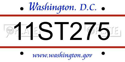 11ST275 District Of Columbia License Plate