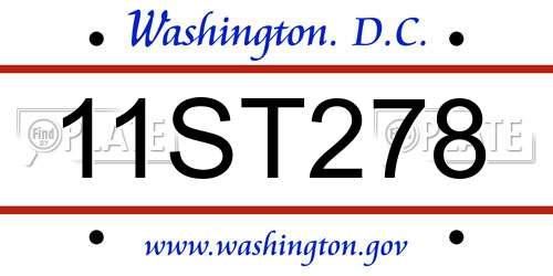 11ST278 District Of Columbia License Plate