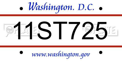 11ST725 District Of Columbia License Plate