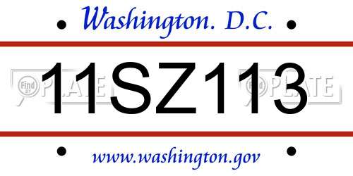 11SZ113 District Of Columbia License Plate