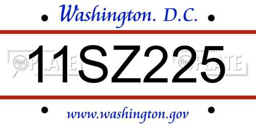 11SZ225 District Of Columbia License Plate