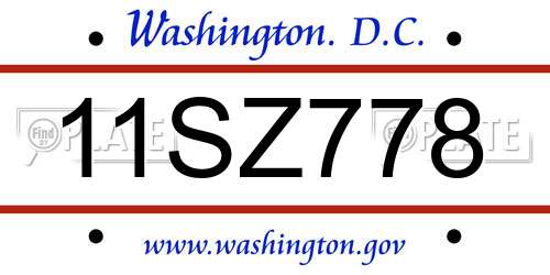 11SZ778 District Of Columbia License Plate