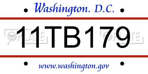 11TB179 District Of Columbia License Plate