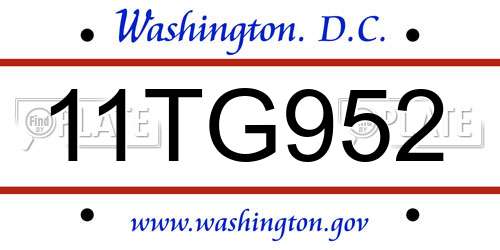 11TG952 District Of Columbia License Plate
