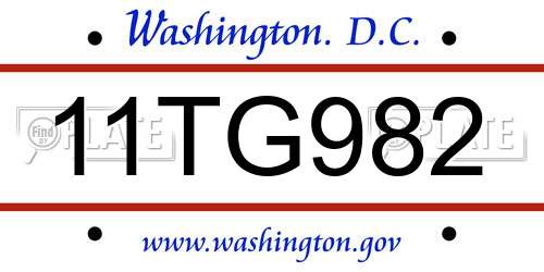 11TG982 District Of Columbia License Plate