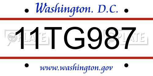 11TG987 District Of Columbia License Plate