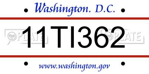 11TI362 District Of Columbia License Plate