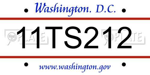 11TS212 District Of Columbia License Plate