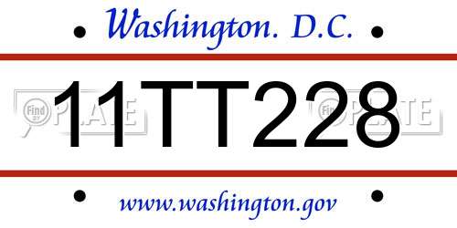 11TT228 District Of Columbia License Plate
