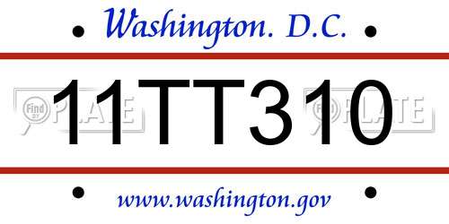 11TT310 District Of Columbia License Plate