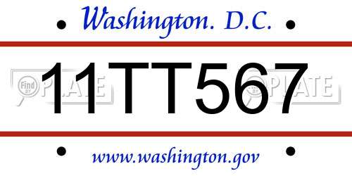 11TT567 District Of Columbia License Plate