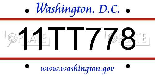 11TT778 District Of Columbia License Plate