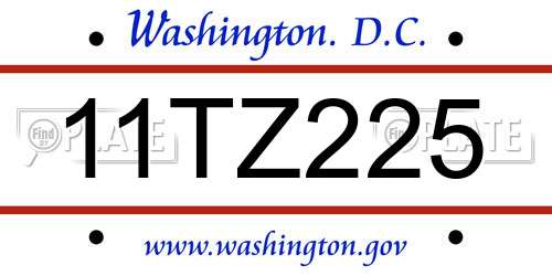 11TZ225 District Of Columbia License Plate