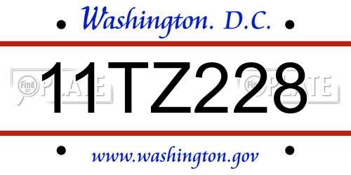11TZ228 District Of Columbia License Plate