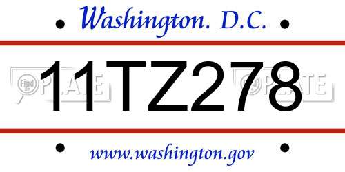 11TZ278 District Of Columbia License Plate