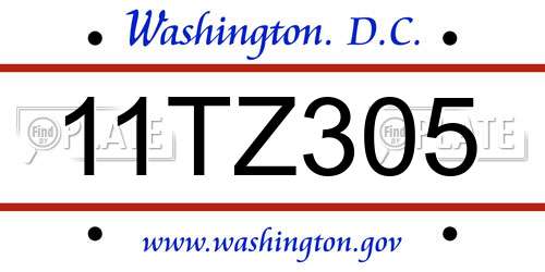 11TZ305 District Of Columbia License Plate