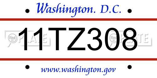 11TZ308 District Of Columbia License Plate