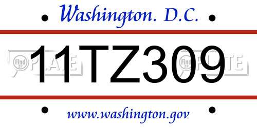 11TZ309 District Of Columbia License Plate