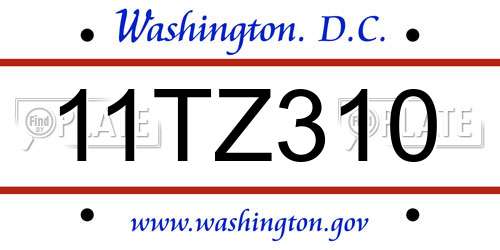 11TZ310 District Of Columbia License Plate