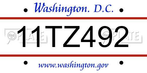 11TZ492 District Of Columbia License Plate