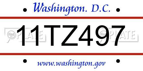 11TZ497 District Of Columbia License Plate