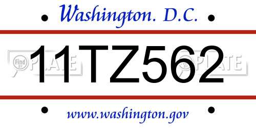 11TZ562 District Of Columbia License Plate