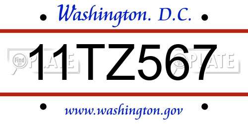 11TZ567 District Of Columbia License Plate