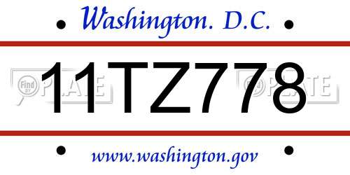 11TZ778 District Of Columbia License Plate