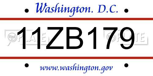 11ZB179 District Of Columbia License Plate