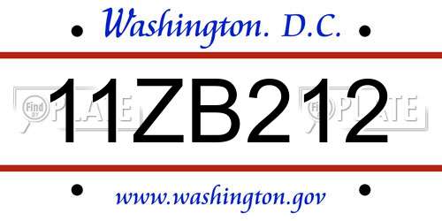 11ZB212 District Of Columbia License Plate