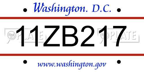 11ZB217 District Of Columbia License Plate