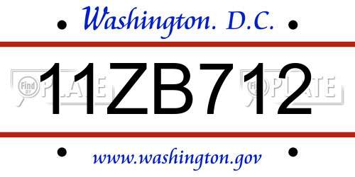 11ZB712 District Of Columbia License Plate