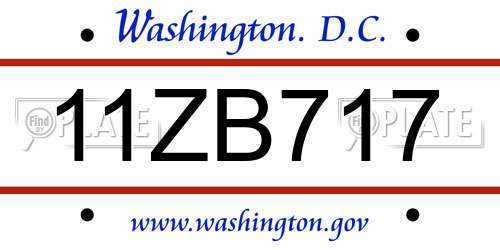 11ZB717 District Of Columbia License Plate
