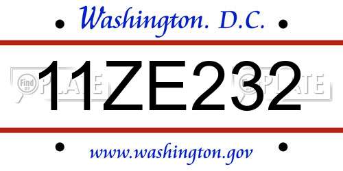 11ZE232 District Of Columbia License Plate