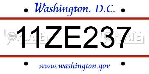 11ZE237 District Of Columbia License Plate