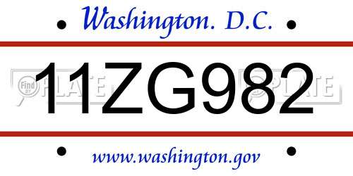 11ZG982 District Of Columbia License Plate
