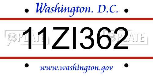 11ZI362 District Of Columbia License Plate