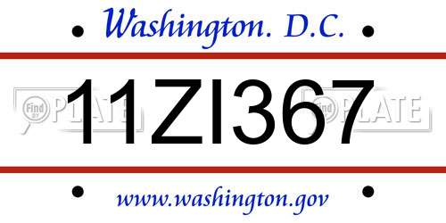 11ZI367 District Of Columbia License Plate