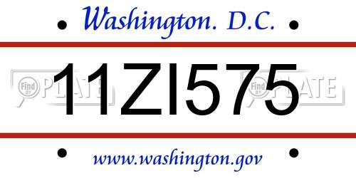11ZI575 District Of Columbia License Plate
