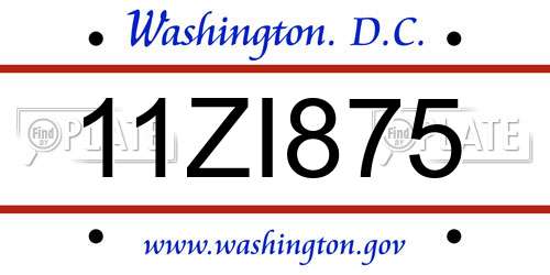 11ZI875 District Of Columbia License Plate