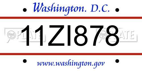 11ZI878 District Of Columbia License Plate