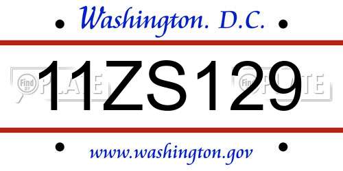 11ZS129 District Of Columbia License Plate