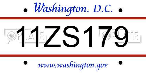 11ZS179 District Of Columbia License Plate