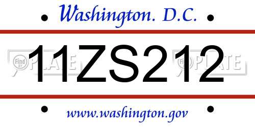 11ZS212 District Of Columbia License Plate