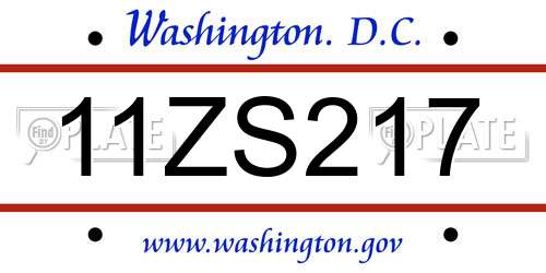 11ZS217 District Of Columbia License Plate