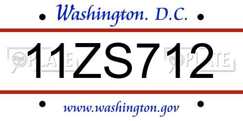 11ZS712 District Of Columbia License Plate