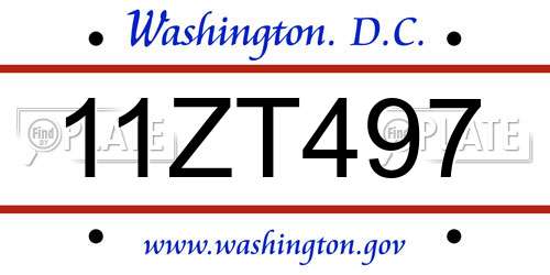 11ZT497 District Of Columbia License Plate